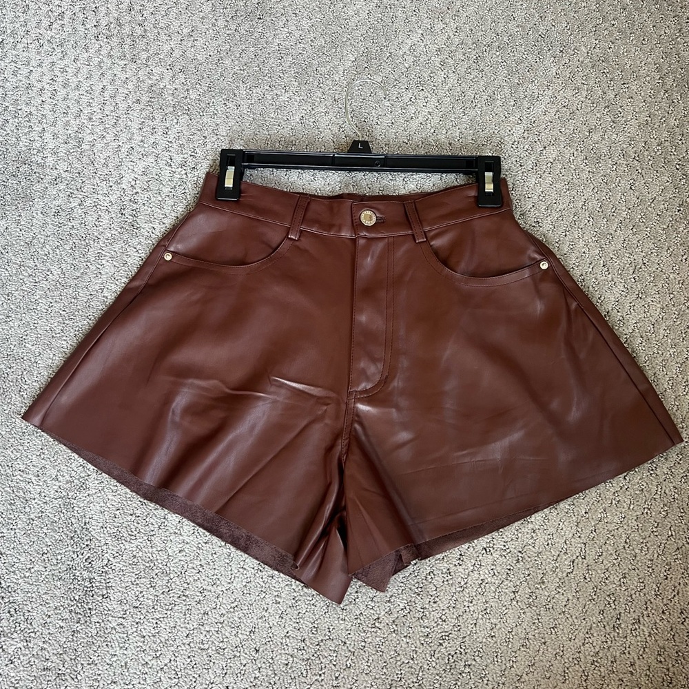 WeWoreWhat Brown Leather Shorts